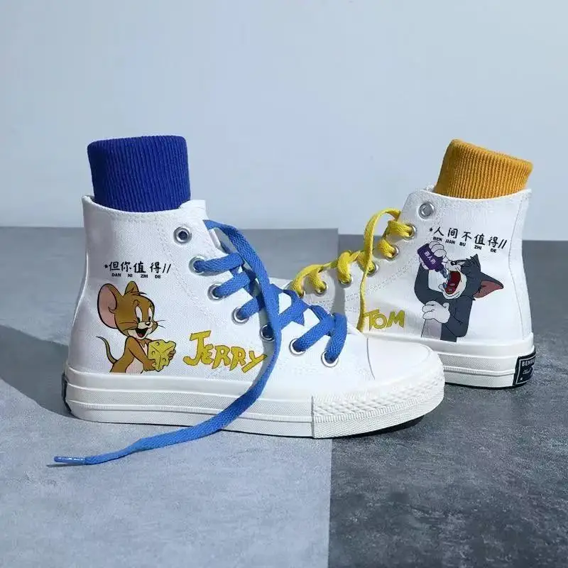 Tom y Jerry, zapatos deportivos para niñas, moda de dibujos animados de gato y ratón, primavera invierno 2025, nuevos zapatos ligeros de talla grande para hombre y mujer