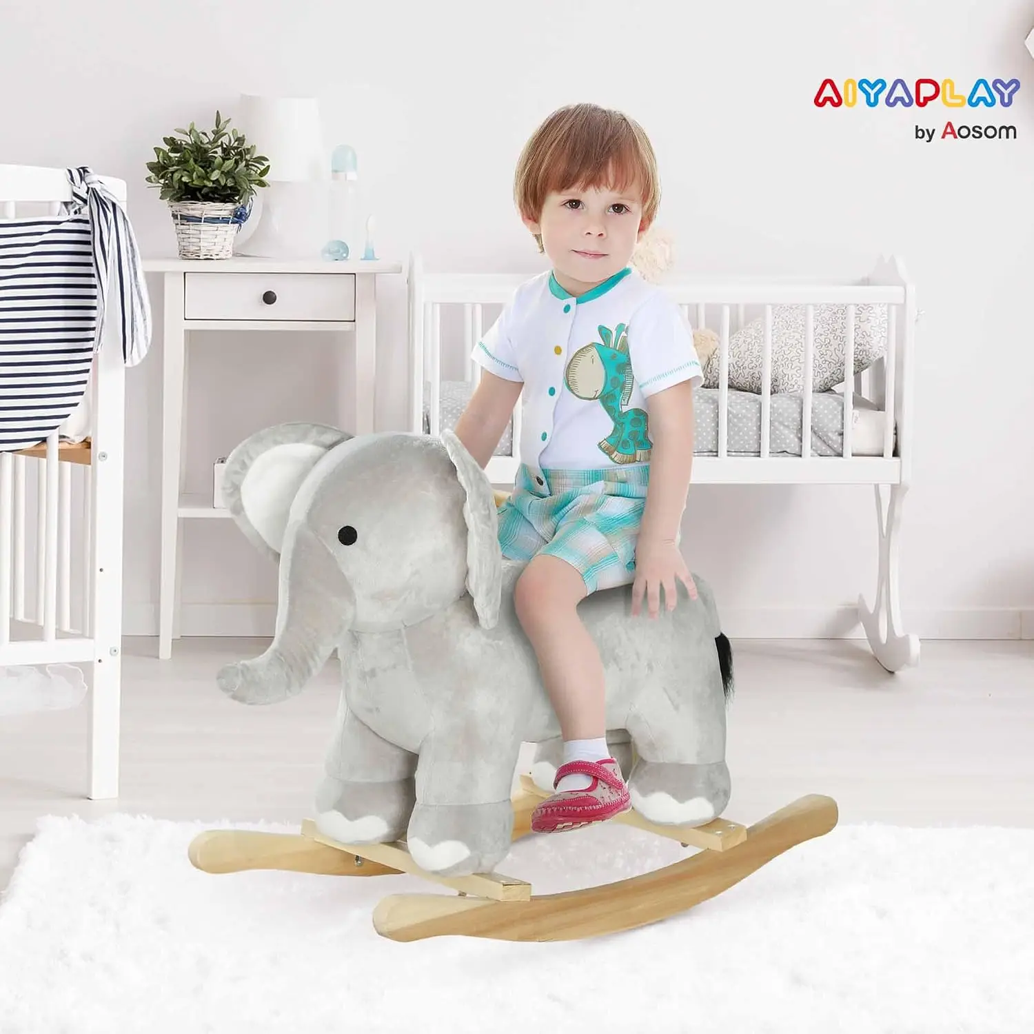 Gray Elephant Rocking Horse Ride-On Toy with Realistic Sounds for Toddlers Ages 2 to 4 Years