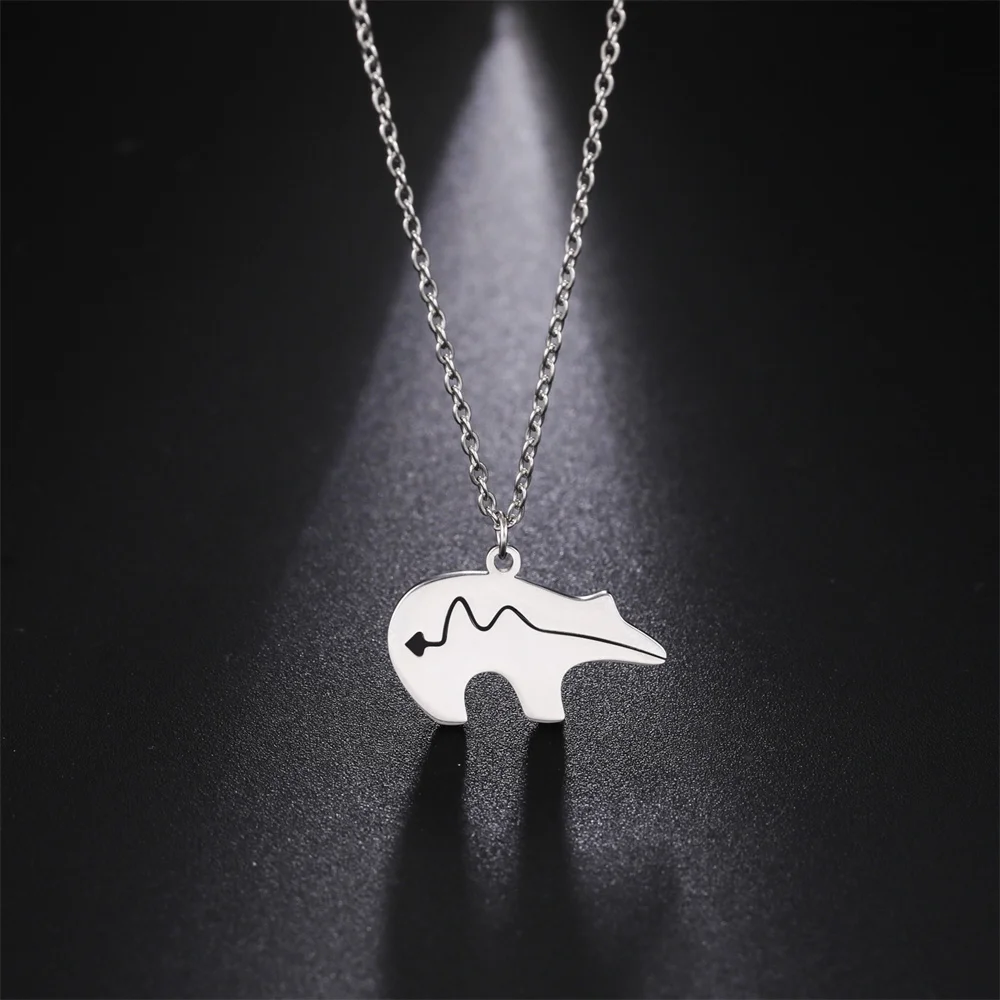 My Shape Polar Bear Necklace for Women Men Stainless Steel Silver Color Animal Pendant Chain Chokers Fashion Jewelry Party Gifts