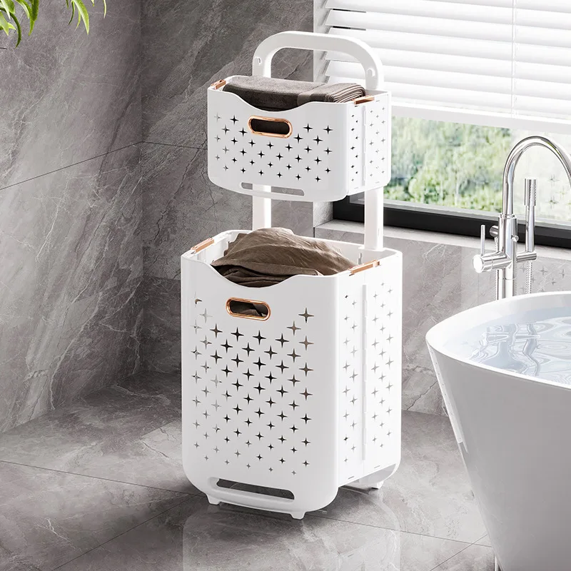 Foldable Dirty Clothes Basket Movable Storage Baskets Laundry Basket Clothes Storage Rack Storage Basket Bathroom Organizer