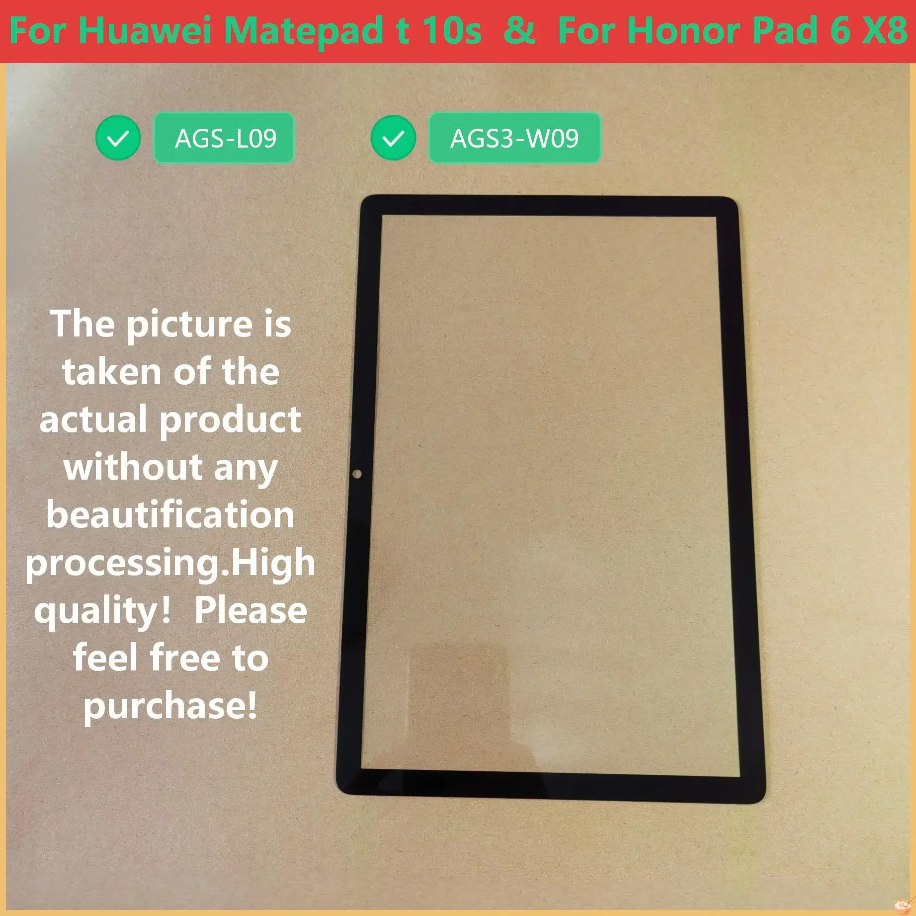 AAA For Huawei MatePad T 10s Honor Pad 6 X8 10.1 AGS3-W09 AGS3-L09 Touch Screen Panel Tablet Front Outer LCD Glass Lens With OCA