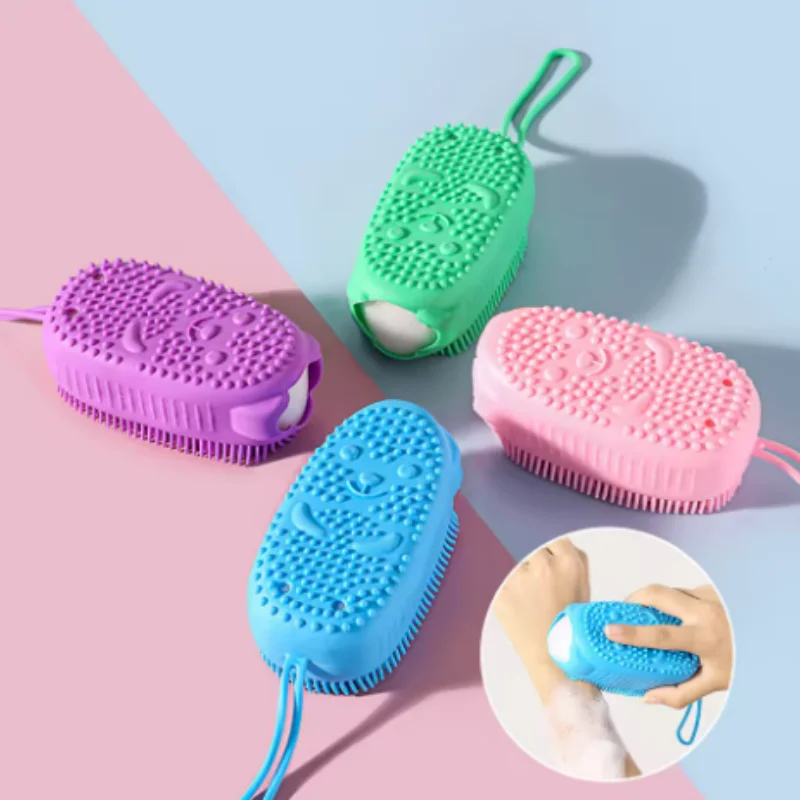 1/4pcs Double Sided Bubble Brush Silicone Exfoliating Soft Bath Scrubber Massage Shower Brush Body Skin Cleaning Tools