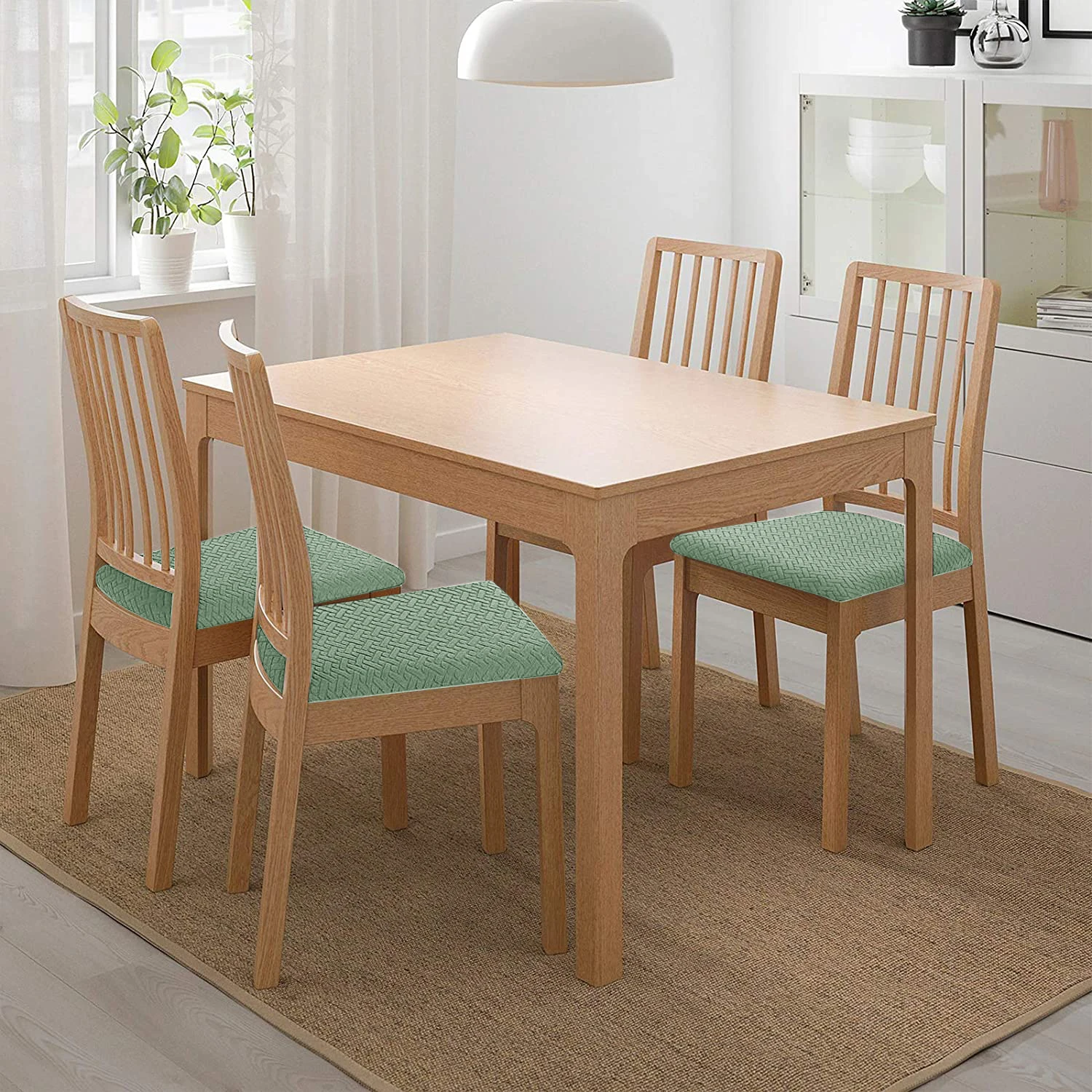 Jacquard Chair Cover Dining Room Plain Stretch Chair Seat Slipcover Removable Spandex Seat Cushion Cover Kitchen Restaurant Home