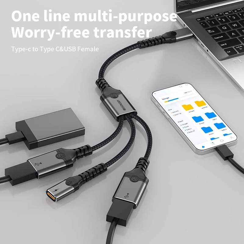 DOONJIEY 3 in 1 USB Type C Hub Extensions USB Splitter Cable PD60W Fast Charge Data Transfer OTG Adapter For Phone Tablet U Disk