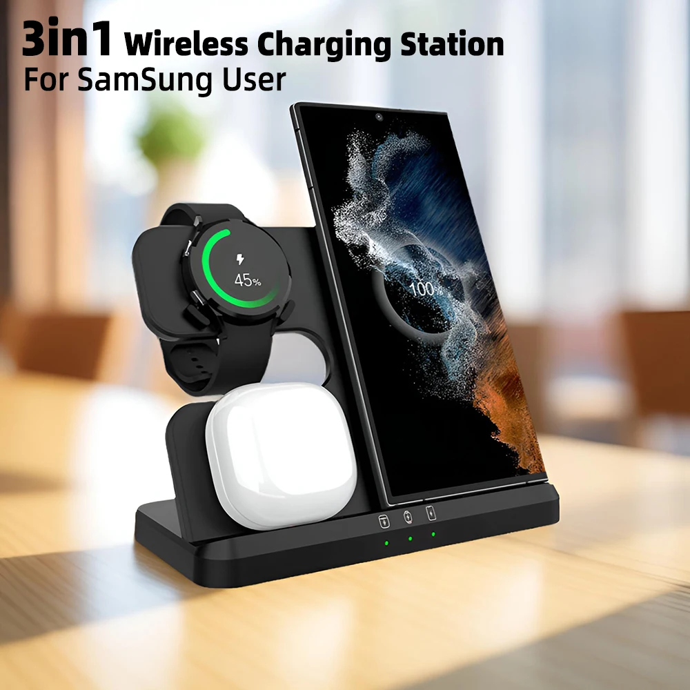 3in1 Wireless Charger 15W Fast Charging Station For Samsung S24/S23/S22/S21/S20/Z Flip 4/5/6/Galaxy Watch 7/6/5/4/Buds 3 2 Pro