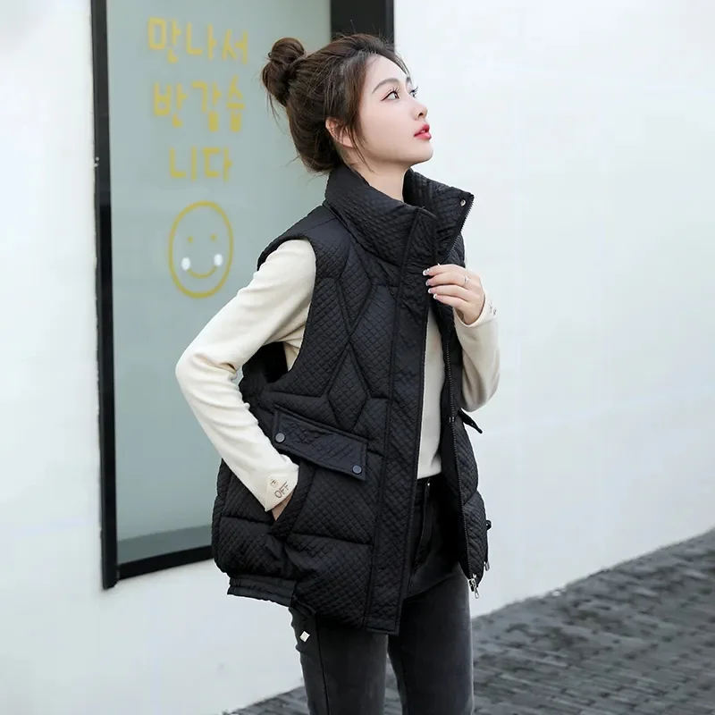 fashion Short Down padded Vest Women Autumn winter New Stand collar sleeveless Jacket Student Loose Cotton Waistcoat Female T581