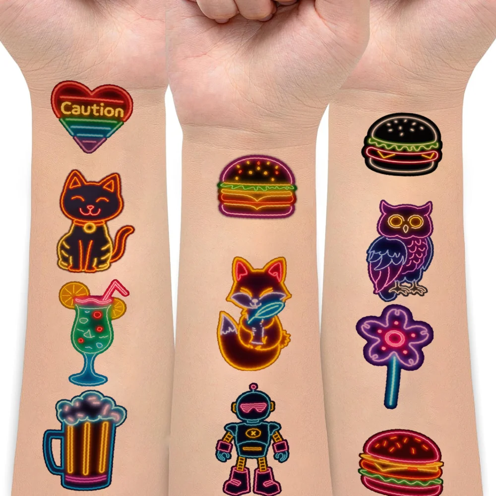 63pcs Temporary Tattoo Hat Temporary Tattoo Stickers Guitar Burger Waterproof Long-lasting Body Stickers Robot For Arms Cheeks