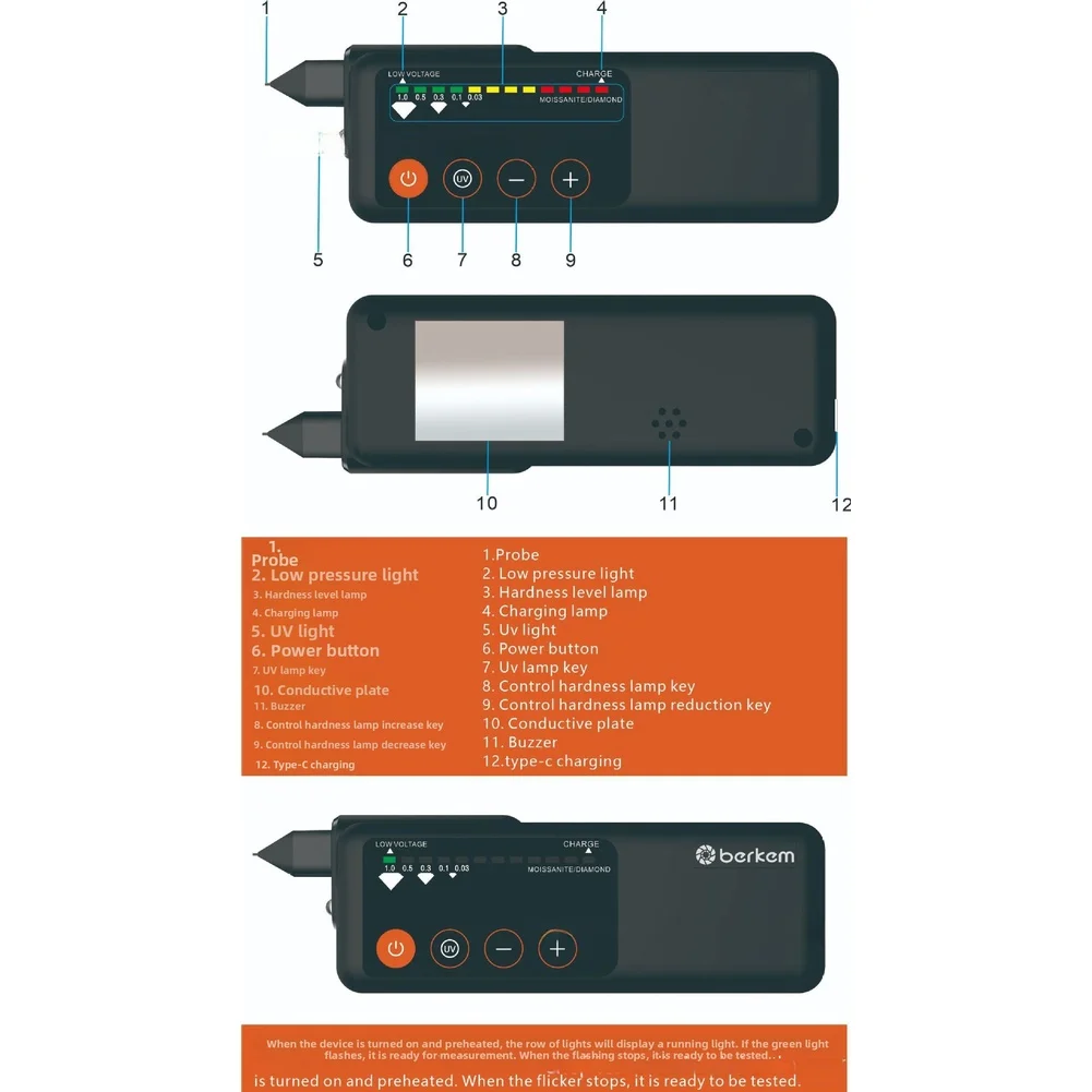 Electronic Gem Identification Device with LCD Screen LED Light and Audio for Jewelry Testing at For Home or On-the-Go