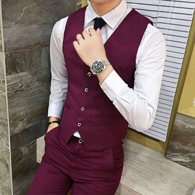 

Summer Man Suit Vest with Adjustable Waist Single Breasted Business Suit Vest Solid Color Sleeveless Work Formal Jacket