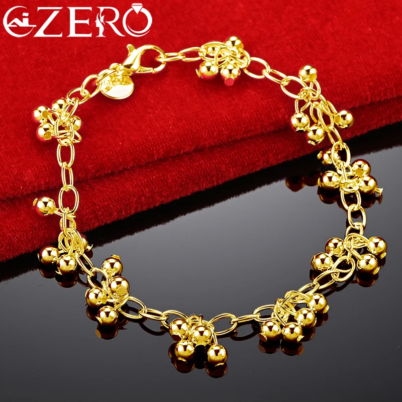 

ALIZERO 925 Sterling Silver 18K Gold Grape Beads Bracelet Chain For Woman Wedding Engagement Party Charms Jewelry
