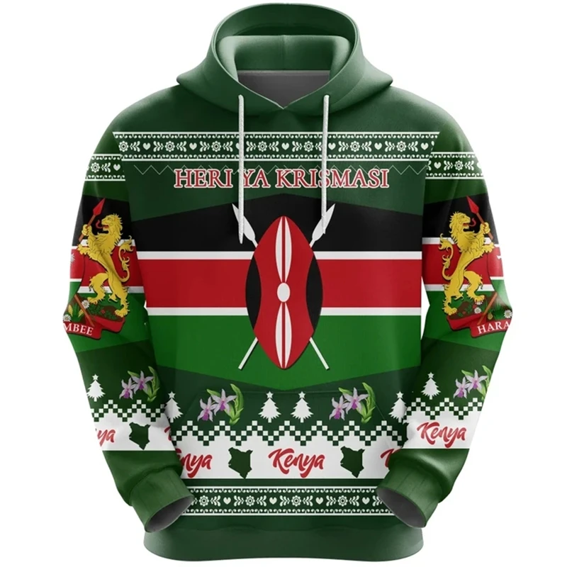 

3D Printing Stitching Color Kenya Men's Hoody Trachsuit Country Graphic Sweatshirts Male Spring New Casual Hooded Pullovers