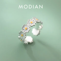 Modian Simple Trendy Ring 925 Sterling Silver Adjustable Daisy Enamel Stackable Finger Rings For Women Party Fine Jewelry Gifts