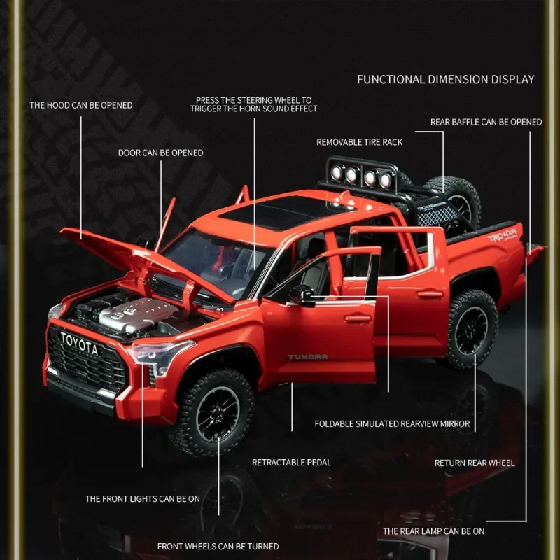 1/22 Tundra Alloy Pickup Car Model Diecast Metal Toy  Off-Road Vehicles Sound and Light Simulation Collectibles Childrens Gift