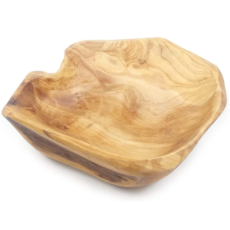 Wooden Fruit Salad Serving Bowl Hand-Carved Root Bowls Living Room Real Wood Candy Bowl 20-24cm-AT35