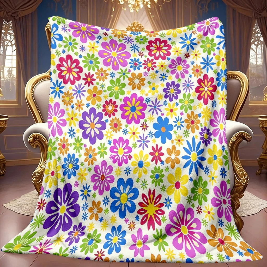 Cheerful Spring Garden Motif Fleece Look Bed Throw Retro Looking Decor Blanket For Restaurant Boutique Gym Space
