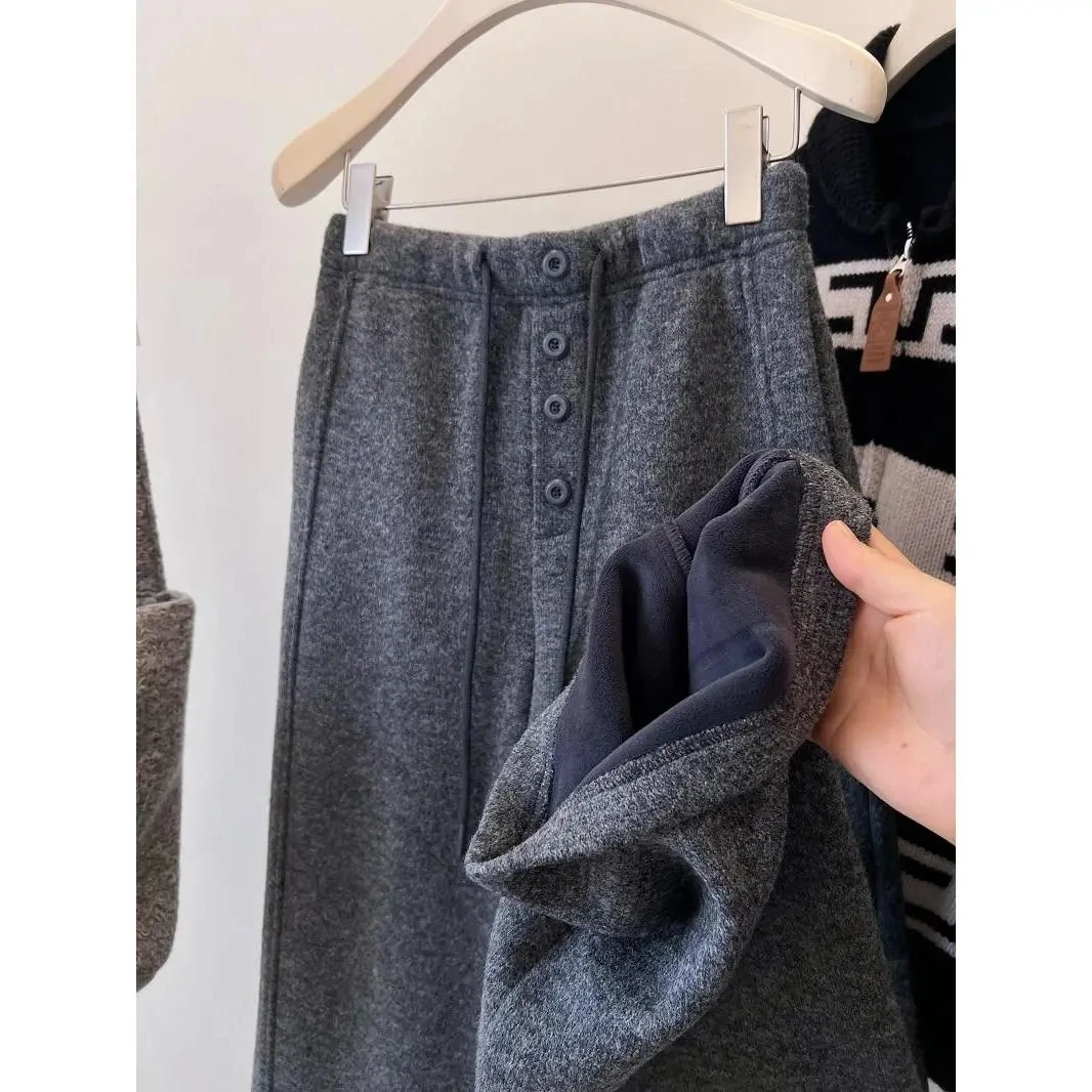 Inverno Nuovo plus Size Elastico in vita Dstring Fce Foderato Thiened Dimagrante Drappeggiato Vita alta Casual Pantaloni a gamba larga