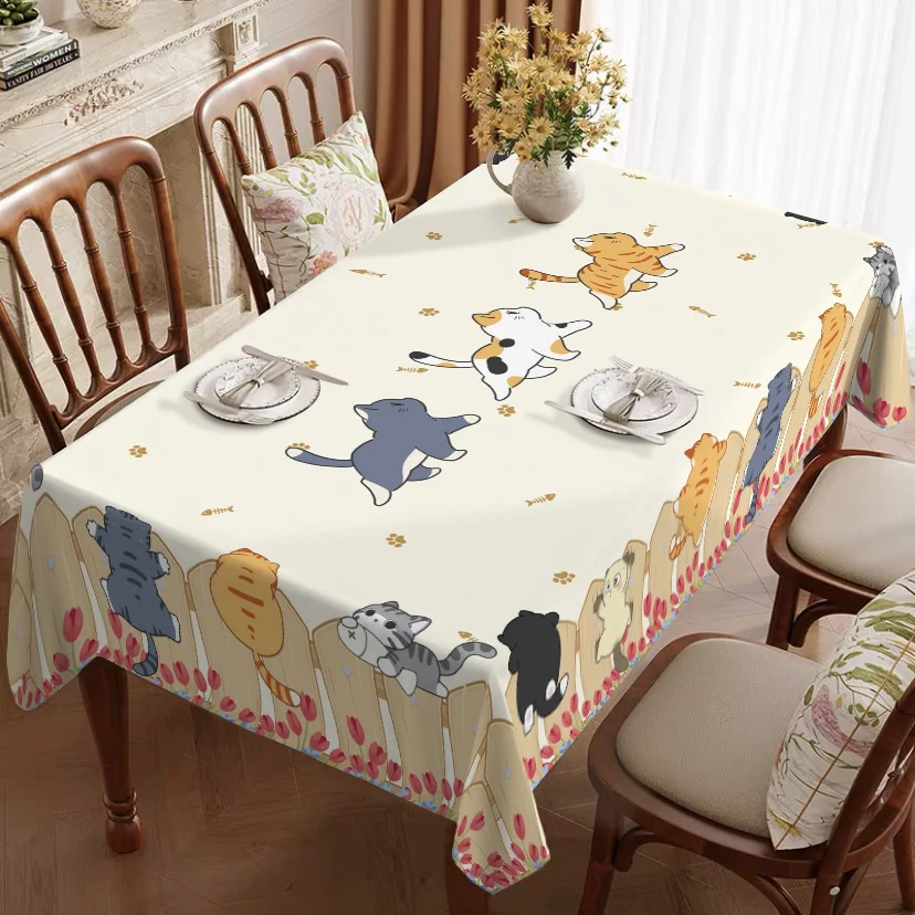 1pc New Cute Cat Pattern Tablecloth: Covered with adorable cat patterns, creating a fashionable party atmosphere