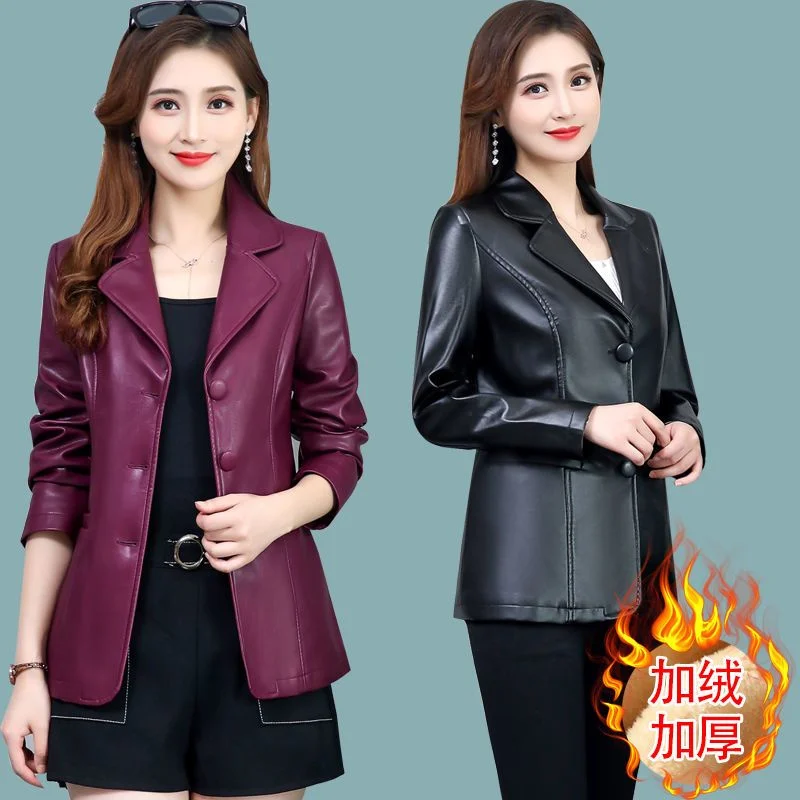 

Leather Jacket Women's Short Autumn Cotton Thickened Suit 2026 New Autumn and Winter Slim Fit Slimming Leather Jacket Women