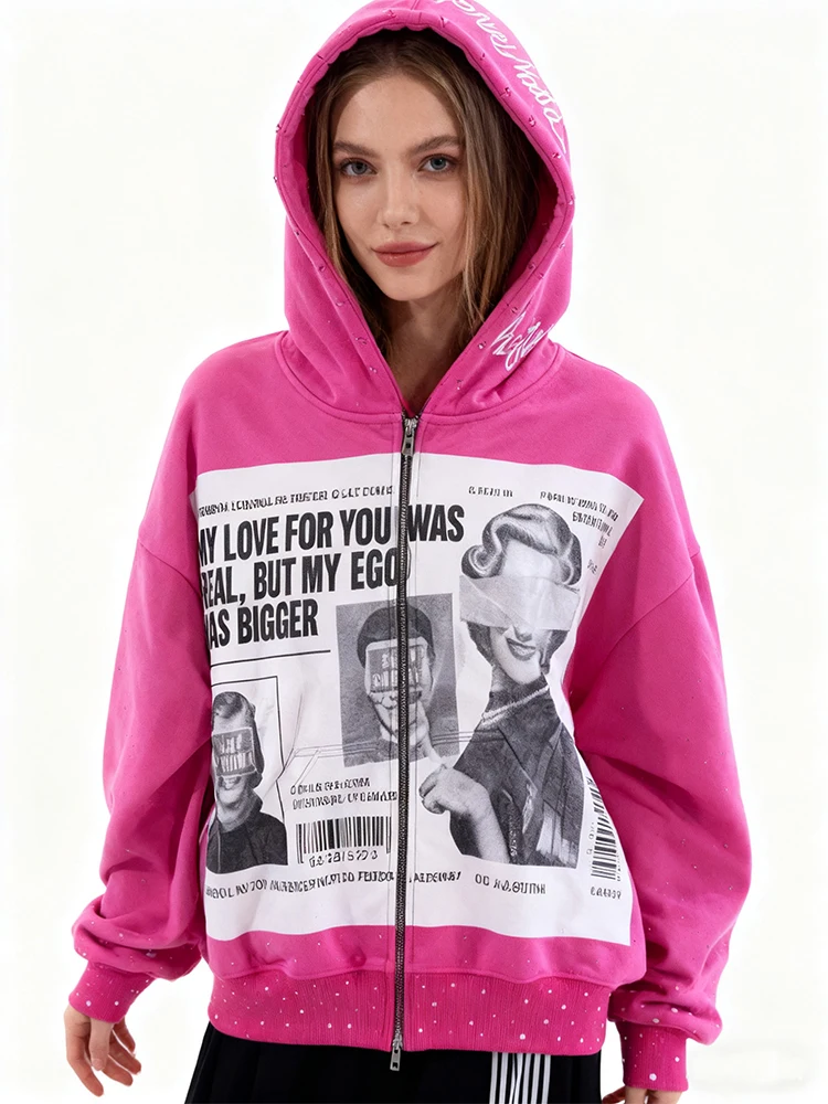 

Y2k Street Gothic Harajuku Ins персонализированная толстовка на молнии с принтом, повседневные прямые брюки с низкой талией и ремешком, модный комплект в стиле ретро