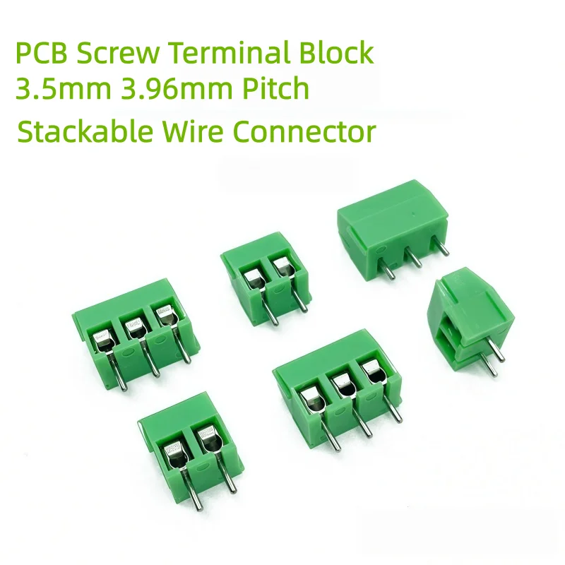 20PCS Screw Terminal Block KF350 KF396 3.5mm 3.96mm Pitch 2P 3Pin Stackable Green Wire Connector