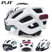 PJT New Sun Visor Goggle Men Bicycle Helmet USB Rechargeable LED Taillight Cycling Helmet Sunglasses Riding Road MTB Bike Helmet