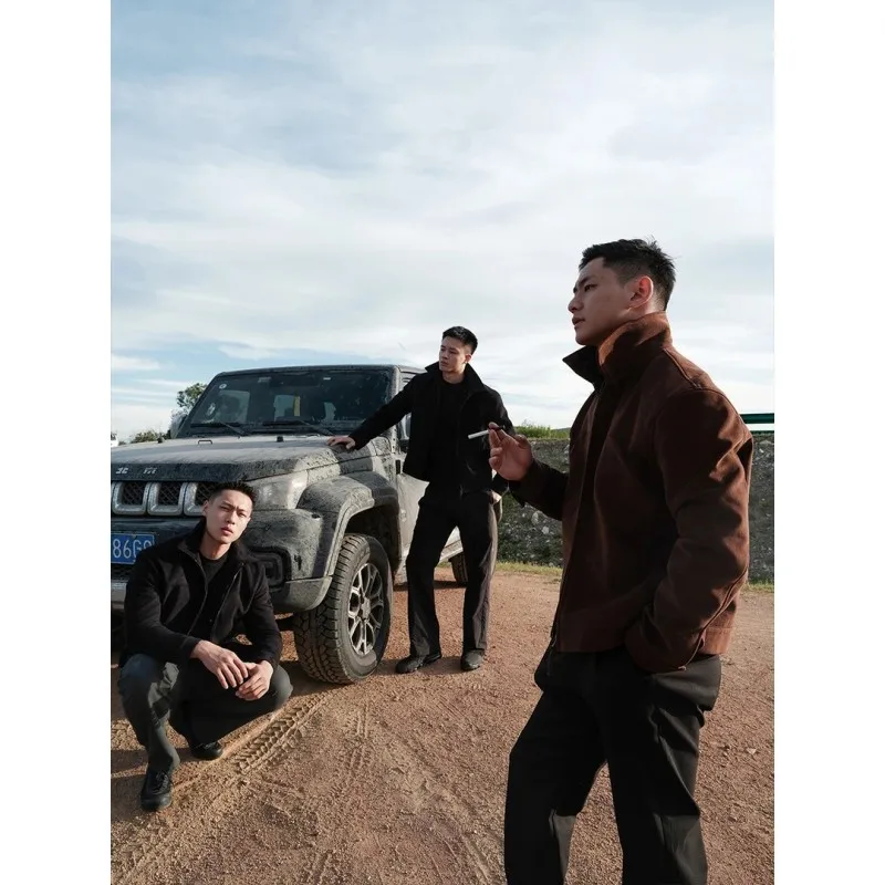 Jaet de camurça casual para homens com zíper decorado sem ferro Treaent poliéster/náilon fibra cosite Street Sle solto ajuste primavera...