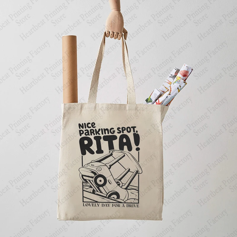لطيفة وقوف السيارات بقعة ريتا نمط قماش حمل حقيبة مضحك سيارة نمط قابلة لإعادة الاستخدام حقيبة تسوق صديقة للبيئة حقيبة كتف للاستخدام اليومي
