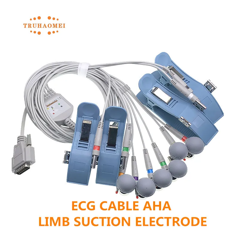 For Nihon Kohden EKG Cable Biocare ECG Cable Comen One Piece 10 Leads DB15 Banana 4.0 Full Set Suction Limb Clip Electrode Pads