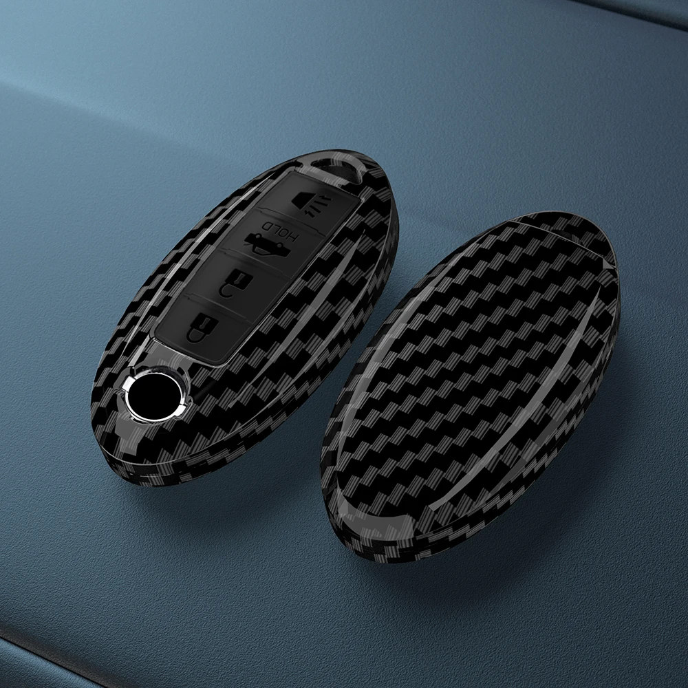 Carbon fiber Car Key Case Cover For Nissan Tiida Qashqai J11 J10 Micra Kicks Altima X-Trail Fuga Navara Leaf Note Sentra Murano