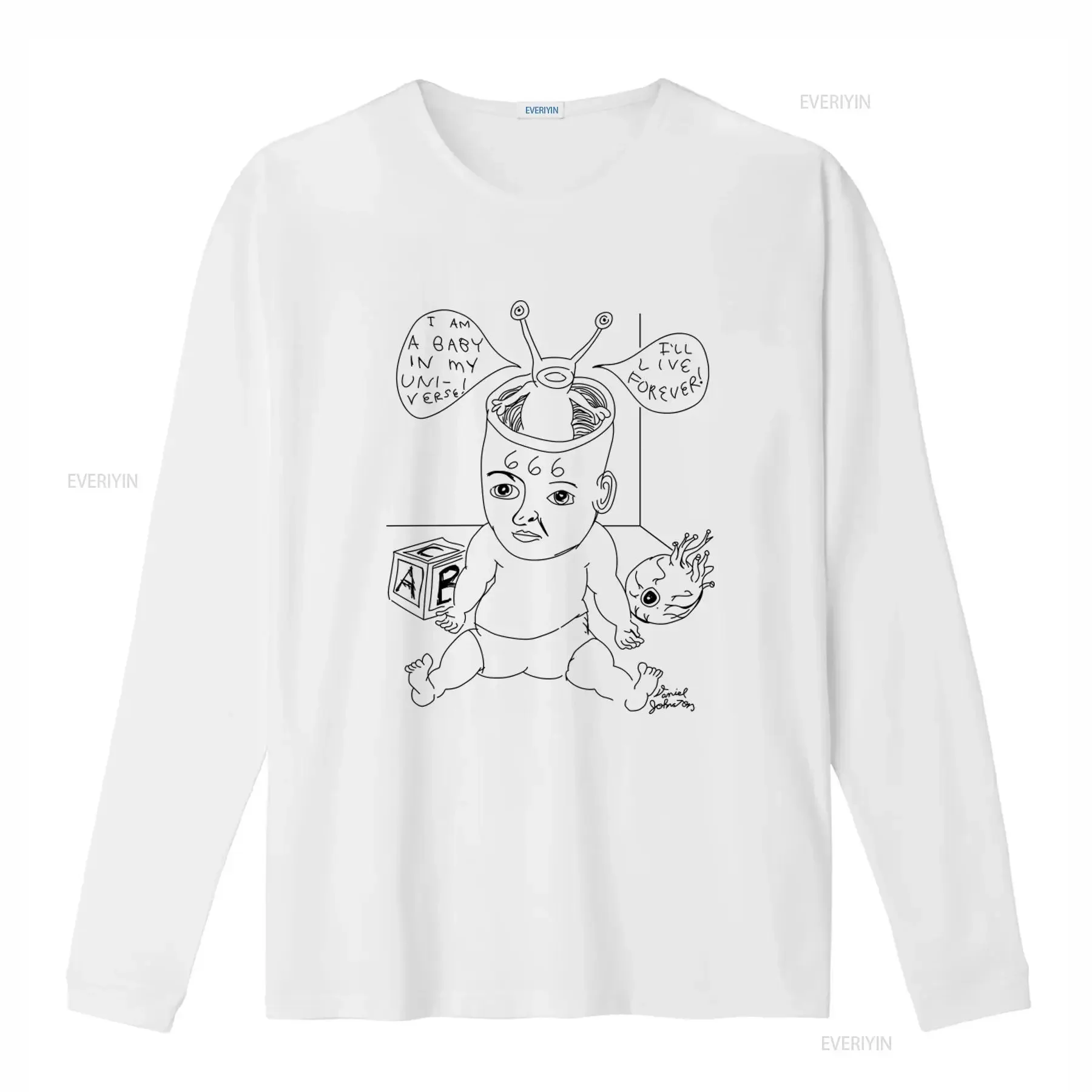Daniell Johnston Baby Alien T Shirt Hi How Are You Print for  vintage Washed graphic Casual Comfortable Unisex Versatile