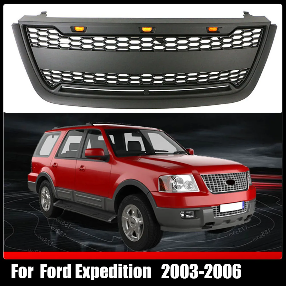 

Fit For Ford Expedition 2003-2006 Automotive Exterior Accessories Front Grill Matte Black Or Grey Bumper Grille With LED Lights