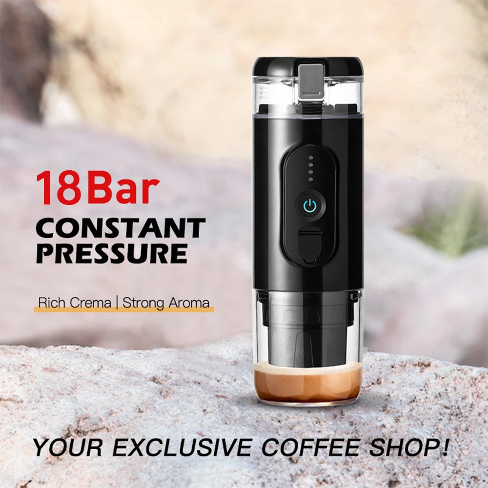 

Portable Electric Coffee Machine Cordless Heating Single Serve Mini Coffee Maker with 2-IN-1 Coffee Powder/Capsule Bin 18Bar Pum