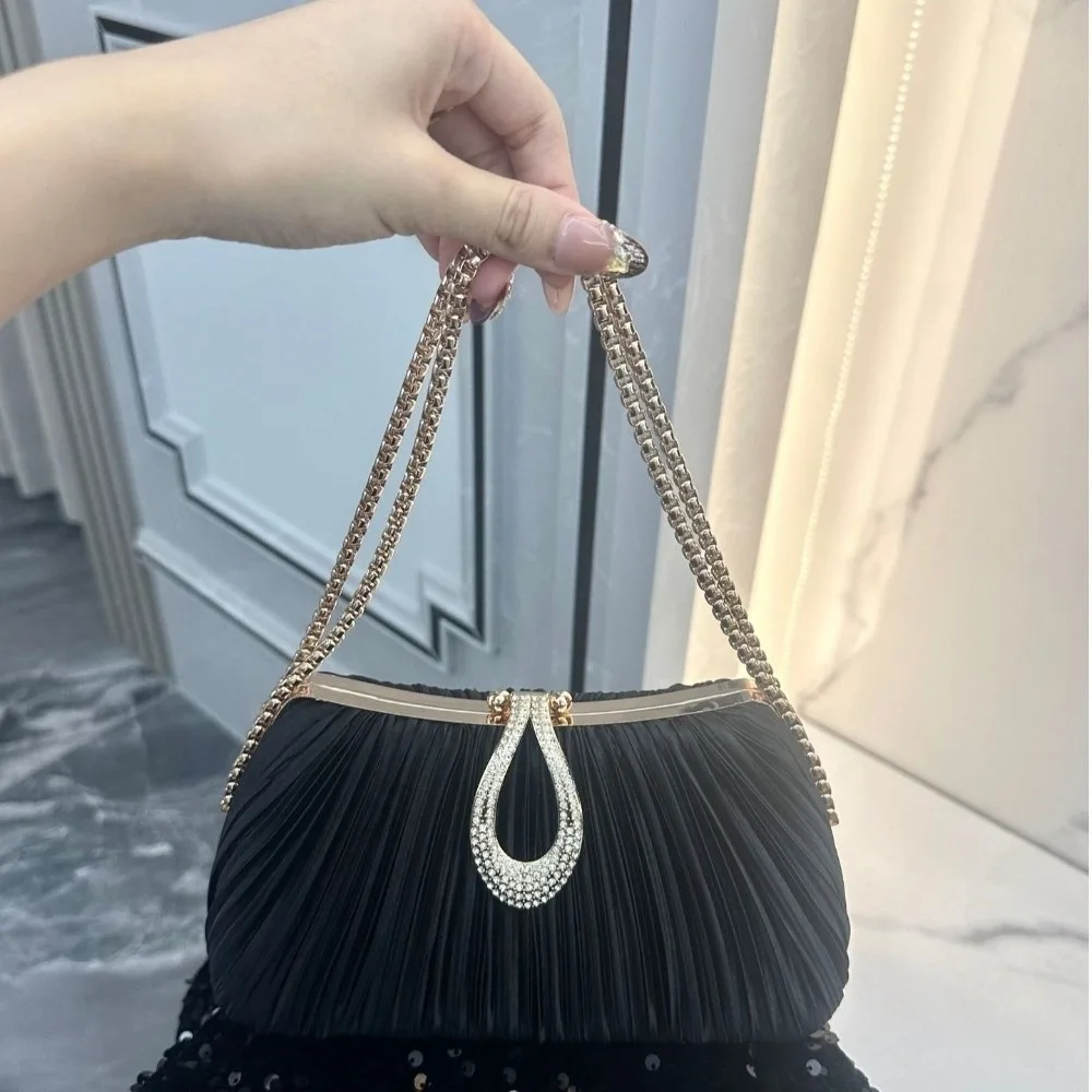 New Shiny Sequin Sequin Handbag Nylon Lining Gold Sequin Evening Bag Lock Buckle Party Handbag Party