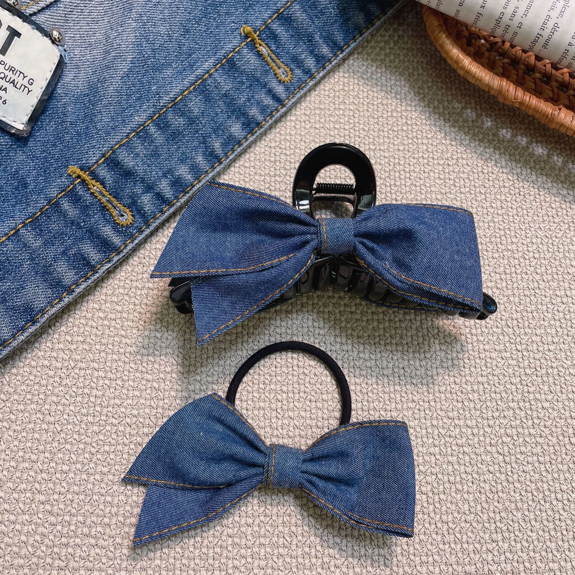 AFP Denim Bowknot Trendy Hair Clip Claw to Fix Hair Ladies Hair Bath Crab Clip Headband Fashion Popular Hair Accessories