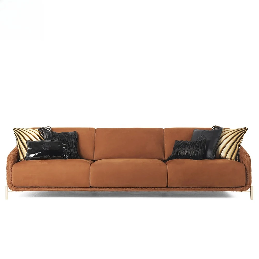 3 4 seats burnt orange leather combination sofa set luxury and comfortable villa furniture