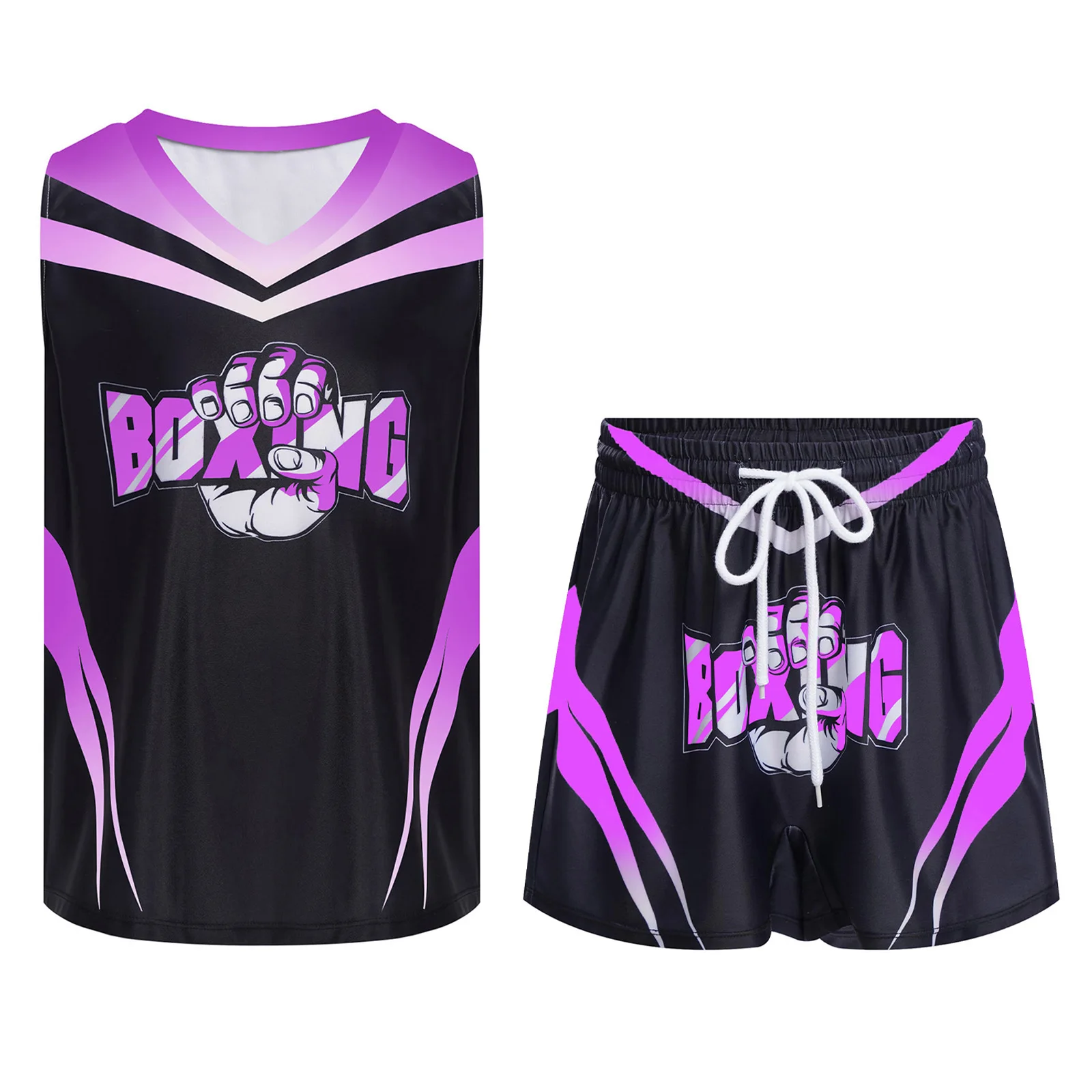 

Kids Boys Letter Printed Boxer Competition Sport Outfit Sleeveless Vest Tank Top with Shorts for Boxing Training Workout Clothes