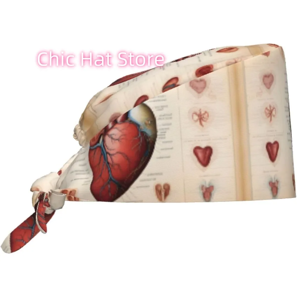 

Рабочая кепка для уборки, анатомия человека, диаграмма сердца с принтом, шляпа шеф-повара для женщин и мужчин, регулируемая, дышащая, черная