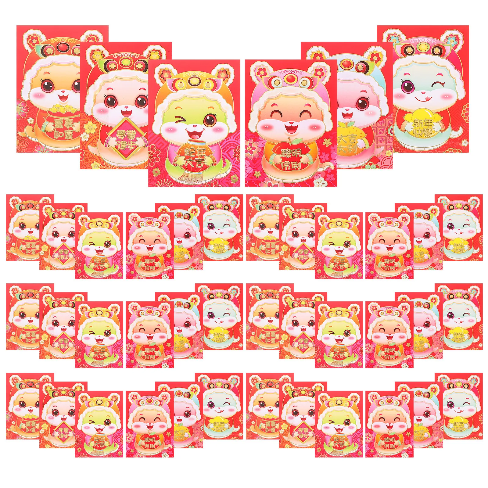 

60Pcs Chinese New Year Red Envelopes Snake Year 2025 Lai See Lucky Pockets Hong Bao Lunar Spring Festival Wedding Birthday Party