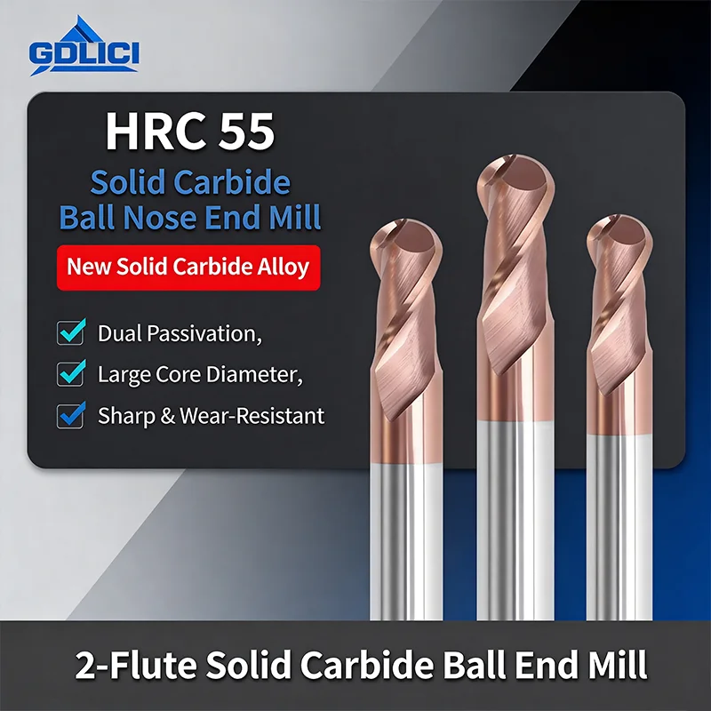 

55° 2-Flute Coated Solid Carbide Ball End Mill Dual Passivation, Large Core Diameter, Ultra-Sharp & Wear-Resistant for