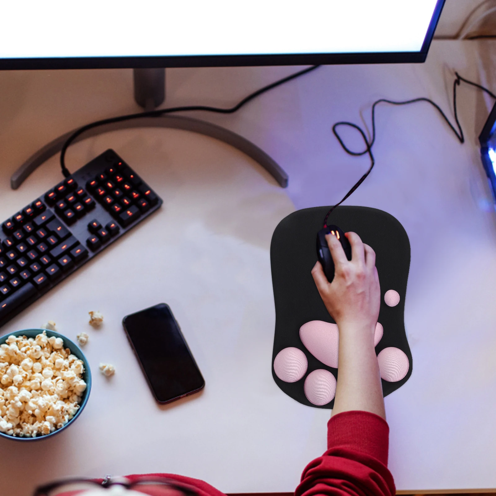 

Mouse Pad With Wrist Rest Ergonomic Design Smooth Glide Anti-Skid Base Comfortable Padding For Gaming Office Home Cat Paw