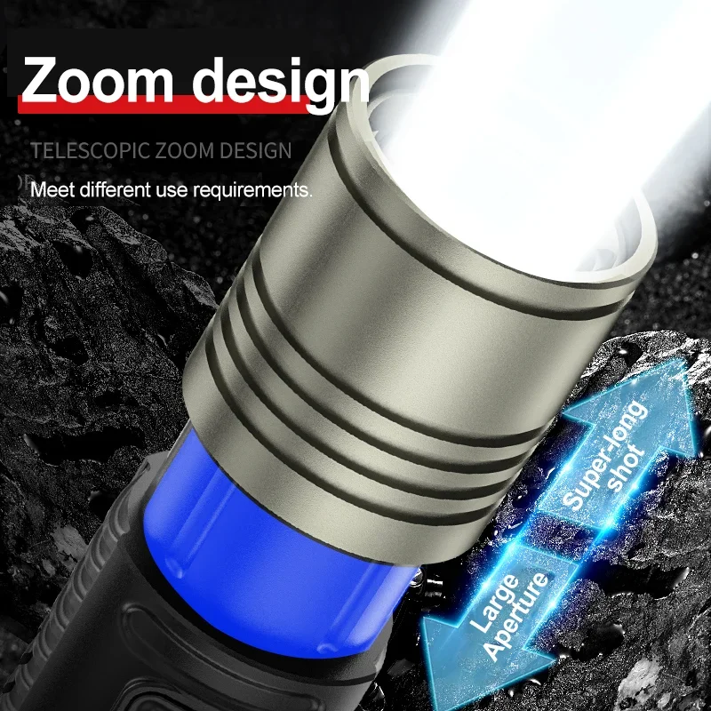 P360/White Laser Flashlight Super Bright LED Light 26650 Type-C Rechargeable Torch 1000LM with Power Indicator Output Interface