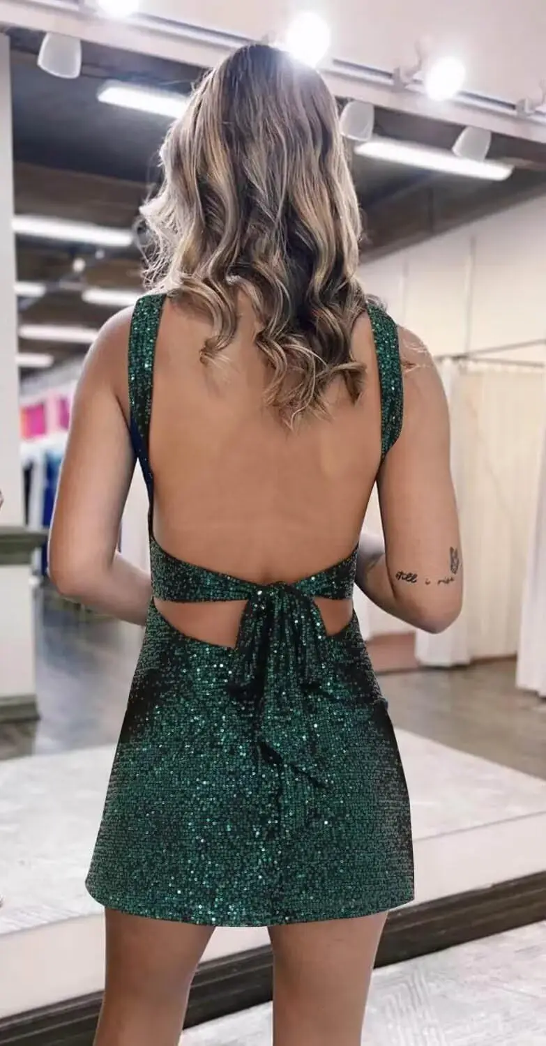 Uma linha de lantejoulas brilhantes vestidos de baile para adolescentes glitter curto vestido de baile apertado mini cocktail vestidos de noite com divisão