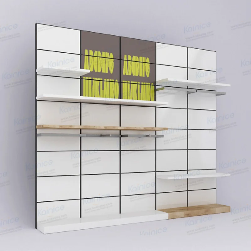 Custom.Kainice مخصص الملابس الرجالية بوتيك الأثاث الملابس جدار قميص خشبي رف شاشة متجر الملابس التصميم الداخلي