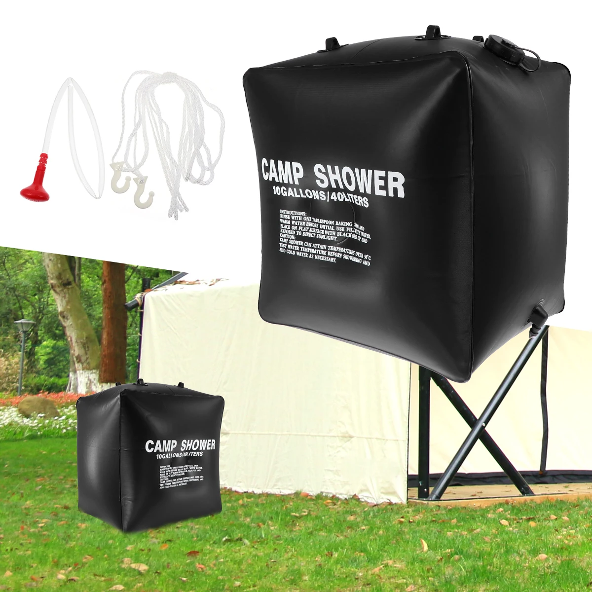

Solar Shower Bag Solar Bath Bags PVC Portable Camping Pouch Water Heating Nozzle 1 Hose 1 Rope Hook Ideal Hiking Fishing Hunting