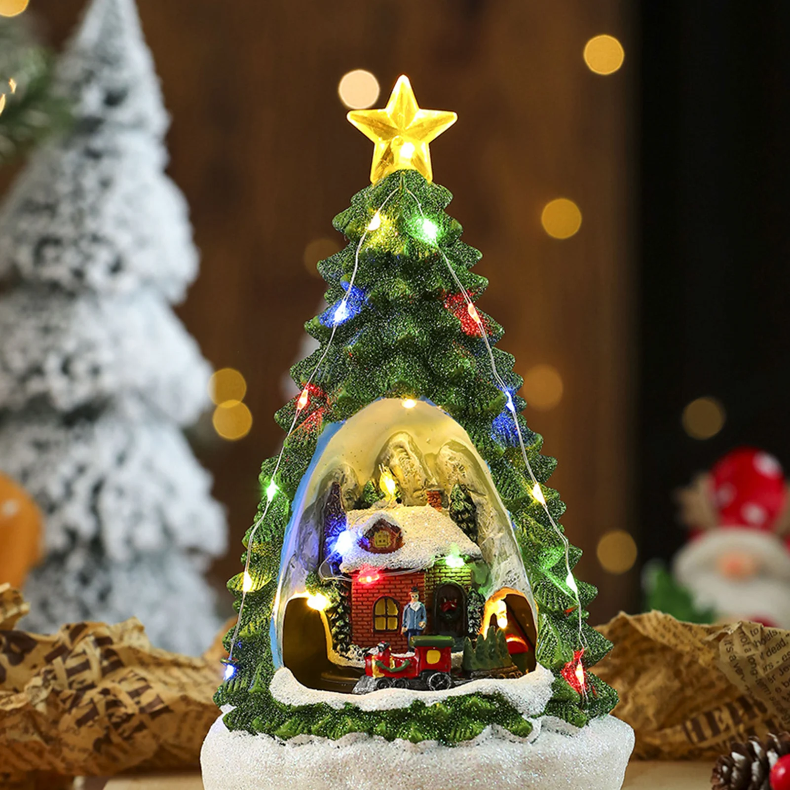 Christmas Tree Shaped Music Box Creative Luminous Rotating Crystal Ball Navidad New Year Party Gifts Xmas Decoration Accessory