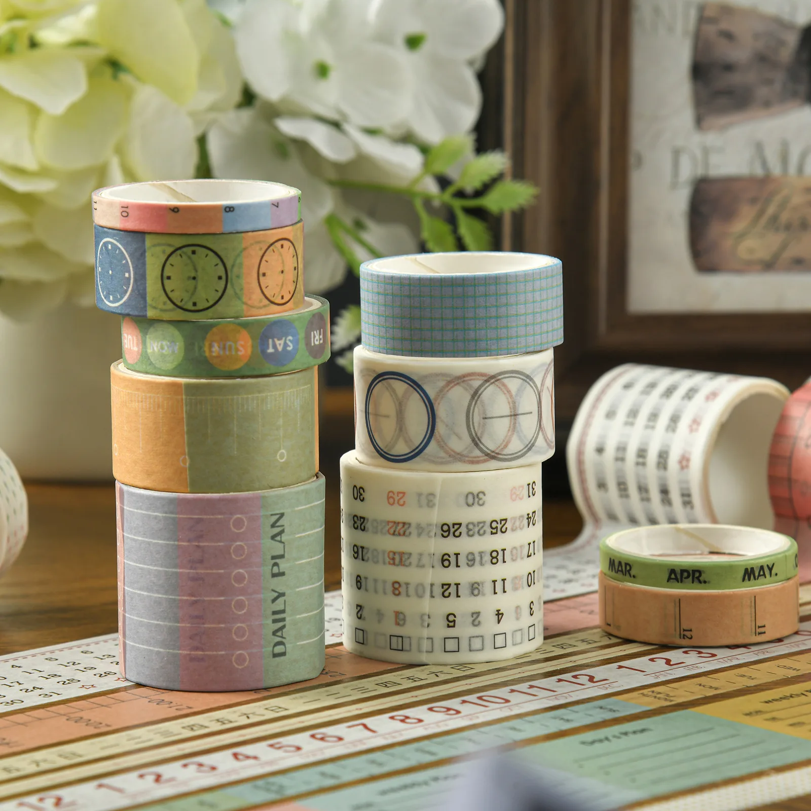 5 Rolls/set washi Tapes Timeline Date Weekly Masking Tape Daily Plan Vintage Stickers Month Clock DIY Planner Office Adhesive