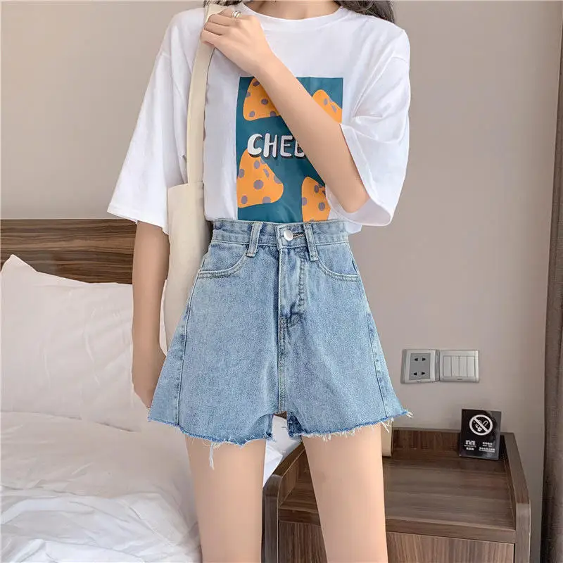 Summer Thin High Waist A-Line Denim Shorts Women's Sweet Spicy Loose Wide Leg Pants Trendy Lazy Style No Brand Registered Tra...