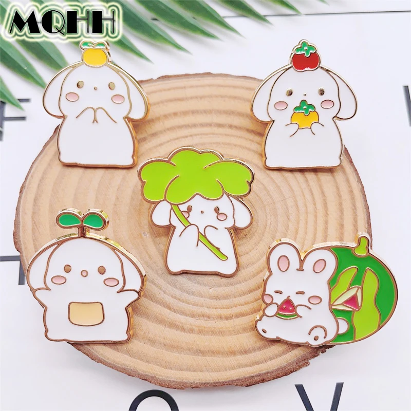 Cartoon Cute Animal Rabbit Enamel Pins Fruit Little White Rabbit Watermelon Little Grass Alloy Brooch Badge Sweet Jewelry Gift