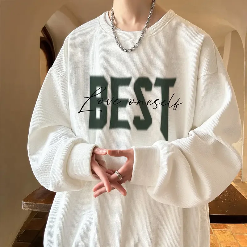 Youth Mens Best Letter Sweatshirts Oversized Tops for Man Spring Long Sleeved T-shirt High Street Harajuku 2025 New Men Clothing