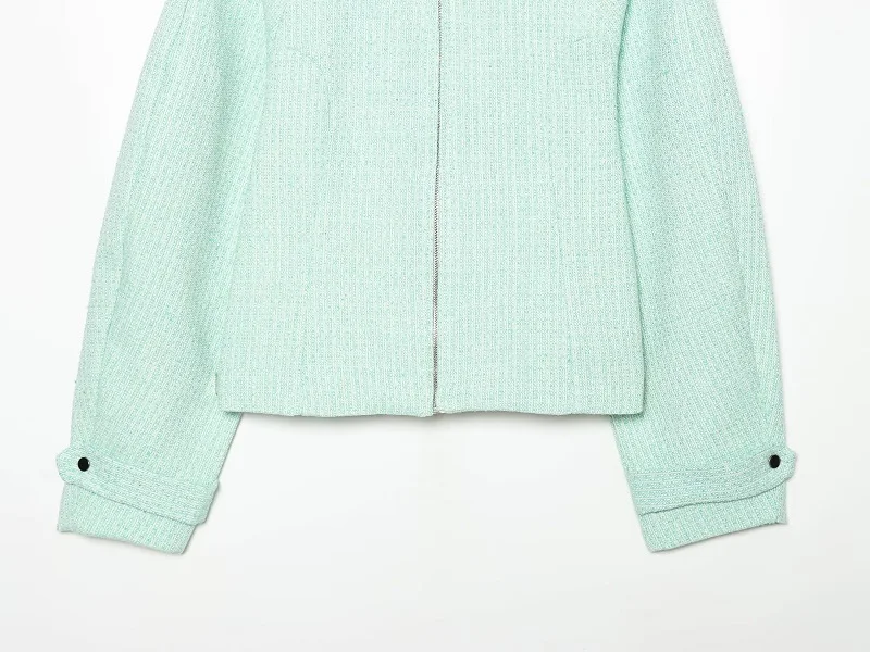 MUJER Tweed-Kurzjacke für Damen, Herbst, mit Reißverschluss, figurbetont, strukturierte Herbst-Oberbekleidung, Langarmjacke für Damen, Mantel – Detail 6